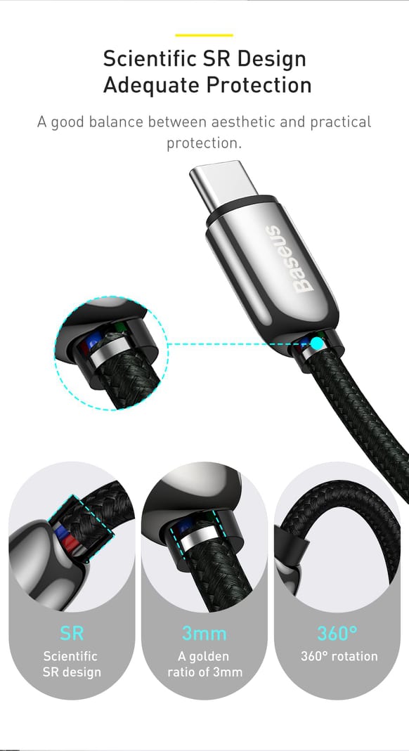 BASEUS Display Fast Charging 100W 1m Type-C to Type-C Data Cable. 