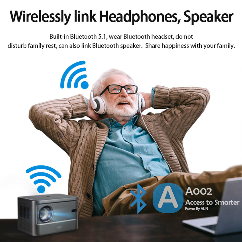 AUN A002 Projector LED Home Theater Projectors 720 Pixel Resolution Support Full HD 4K Video Bluetooth WIFI Smart TV MINI Projector. 