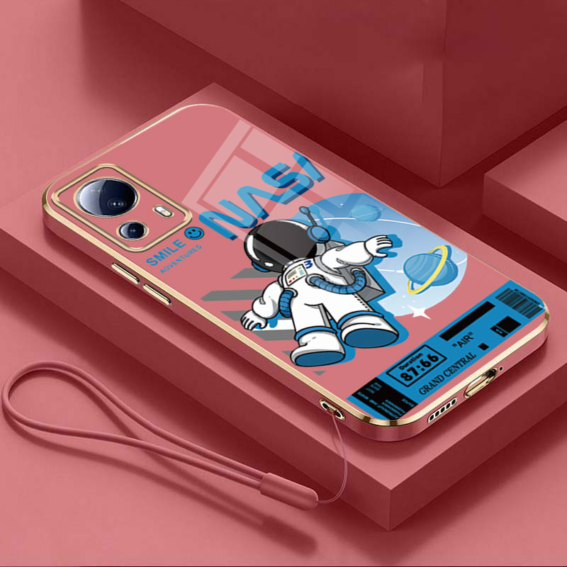 Xiaomi 13 12 Pro 13 12 Lite Xiaomi 12T 11T Pro Xiaomi 11 Lite 5G NE Smile Astronaut NASA Pattern Case Full Camera Cover Glossy Square Edge Shockproof Casing. 