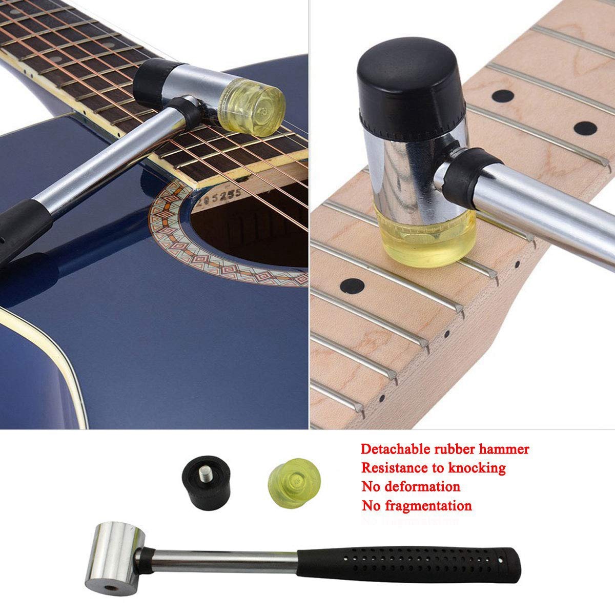 Harmony Guitar Luthier Tool Kit Include Fret Rubber Hammer, Guitar Fret Crowning File, Fret Rocker Leveling, 2 Pcs Fingerboard Guards Protectors and Grinding Stone. 