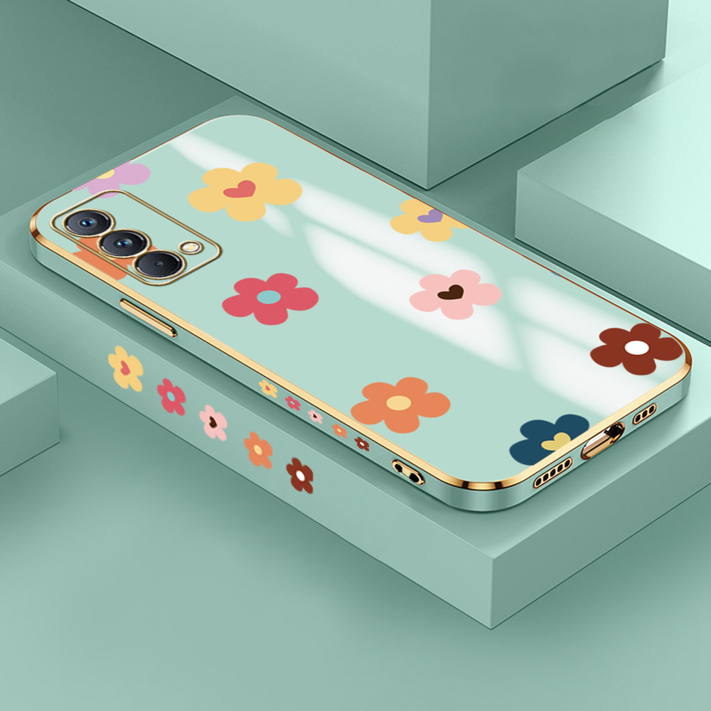 Jizetin (Free Lanyard) for Realme GT Master Case INS Style Flower Luxury 6D Plating Soft Casing Silicone Ultra Thin Phone Cover