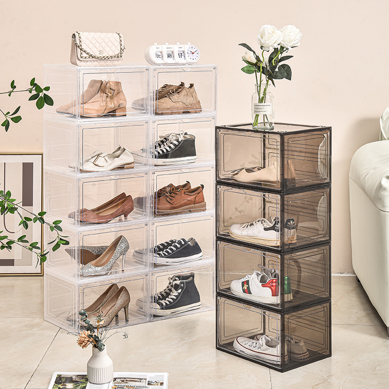 Shoe Box Hard box magnetic suction side open storage transparent acrylic aj bag hand-made storage box thickened large shoe cabinet. 