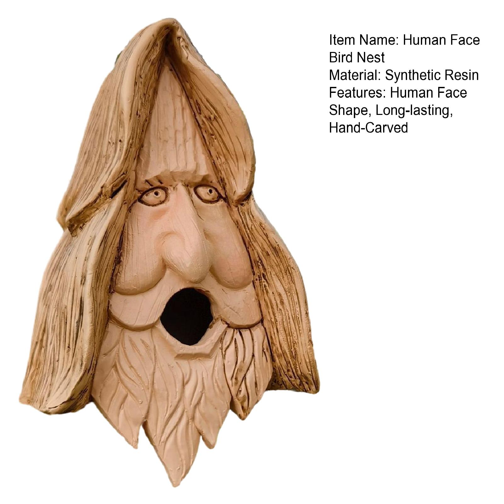 Birdhouse with Carved Hair Hand-carved Human Face Bird Nest on Ancient Tree Unique Fairy Birdhouse for Ancient Tree Fairy Birdhouse. 