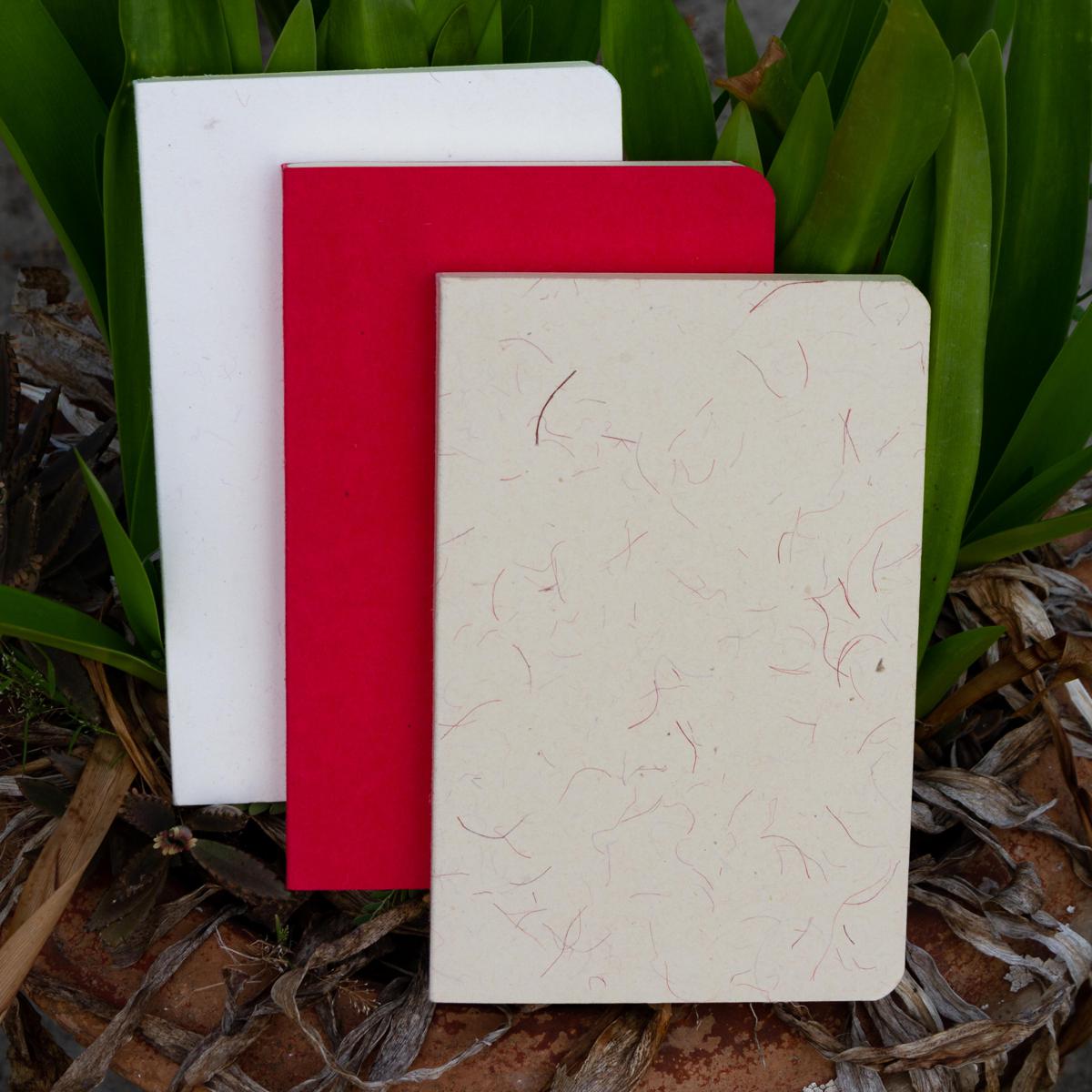 Tent Series Yellowish Page Hand Made Texture Grey, Red & Texture White Cover Notebook 3-Pack