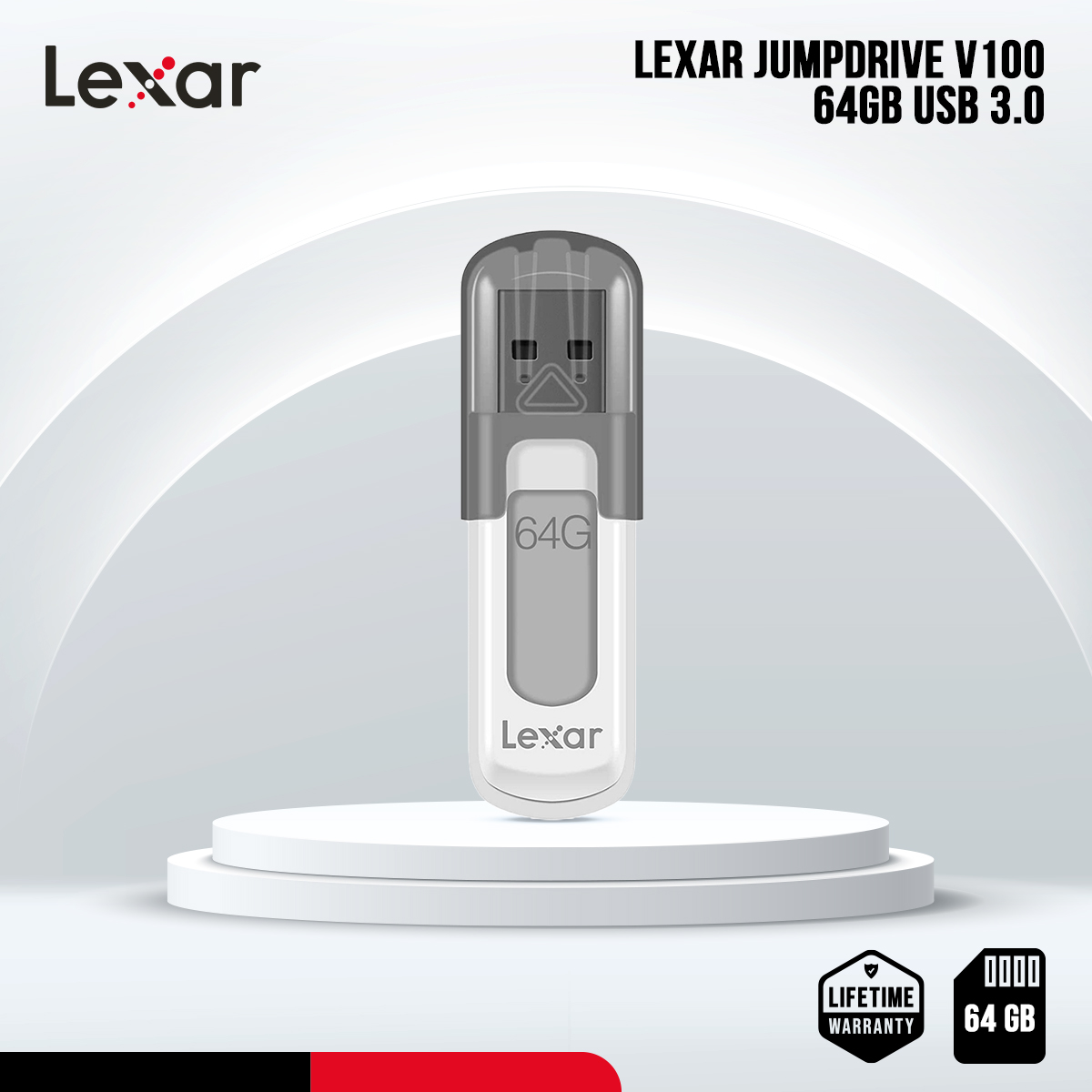 Lexar JumpDrive V100 64GB USB 3.0 Pen Drive with Protective Cap - Plug-and-Play - PC/Mac Compatible