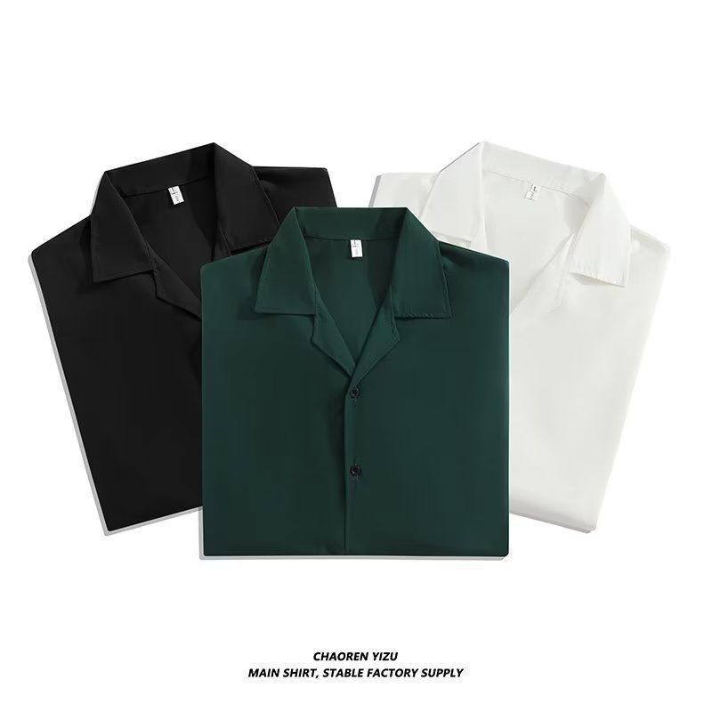 Cuban collar shirt men's long sleeve spring and autumn top tide ins handsome sense of luxury dk drape loose casual white shirt. 