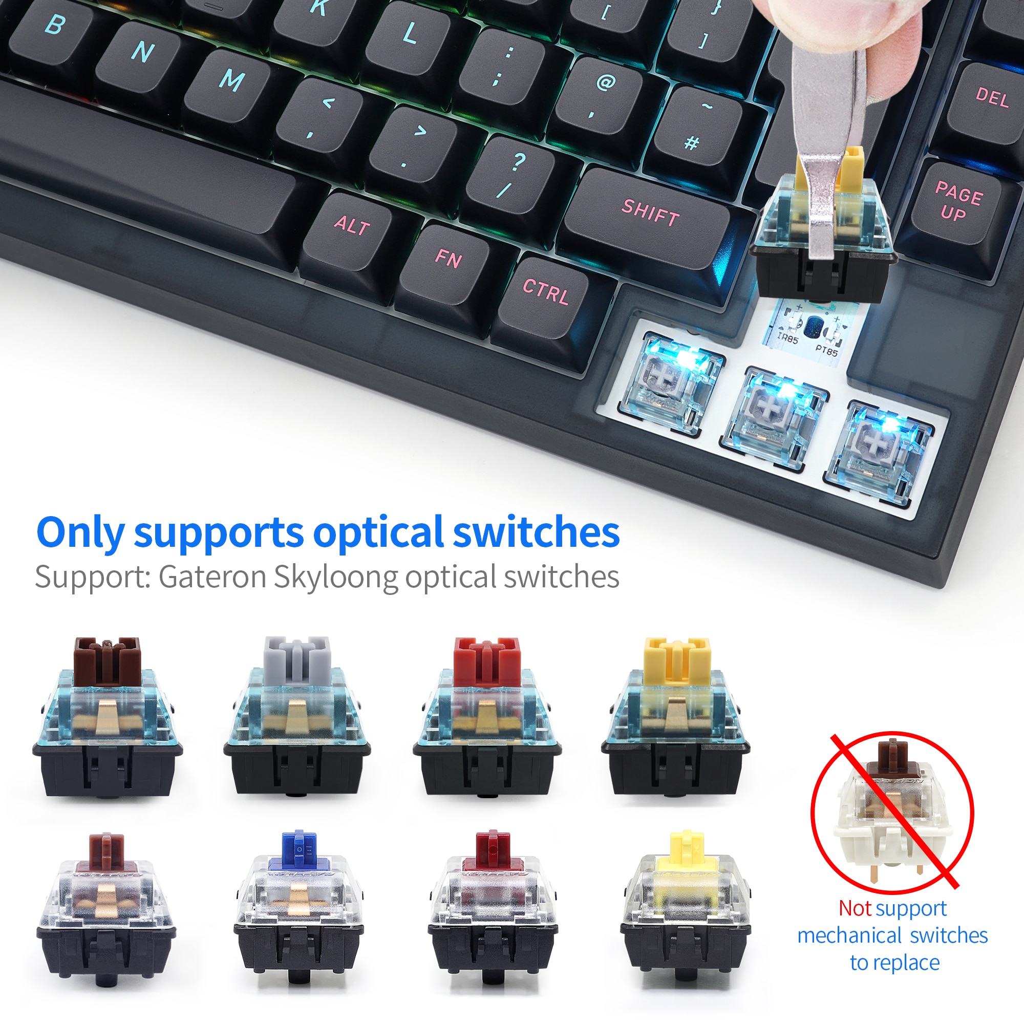 SKYLOONG GK75 ISO Layout Knob Mechanical Keyboard Optical Switch Hot Swappable Miami Night USB RGB Programmable Gaming Keyboards. 