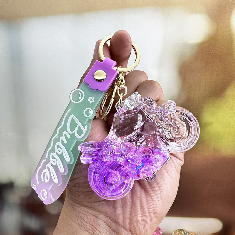 Creative Dream Colorful Motorcycle Drifting Bottle Keychain Cute Crystal Quicksand Decompression Toy Trinket Birthday Baby