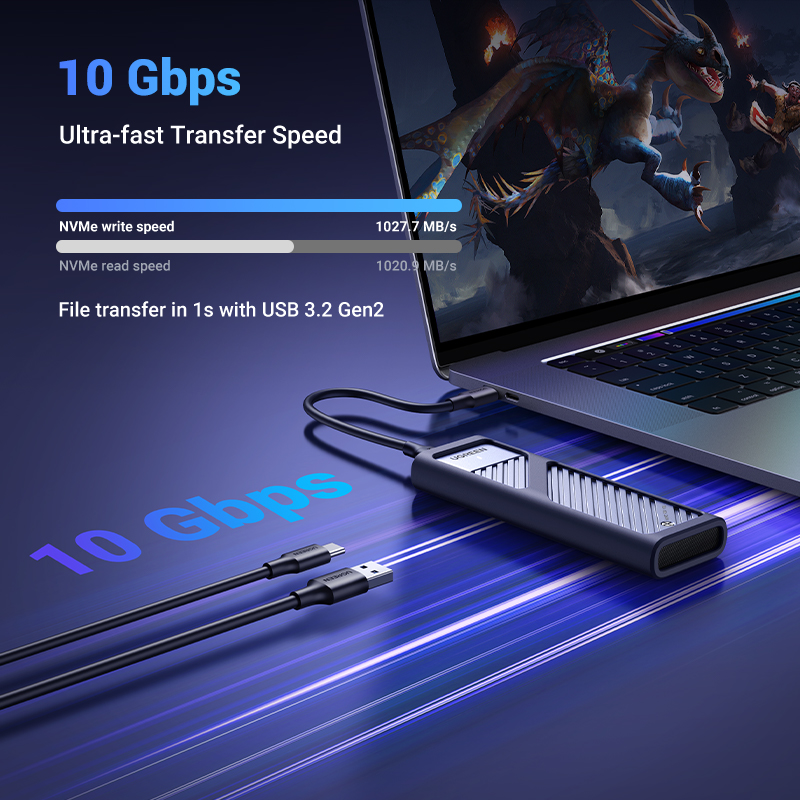 UGREEN M.2 NVMe SATA SSD Enclosure Adapter, Dual Protocol 10Gbps USB 3.2 Gen2, USB C External Enclosure Supports M and B&M Keys and Size 2230 /2242 /2260 /2280 SSDs. 