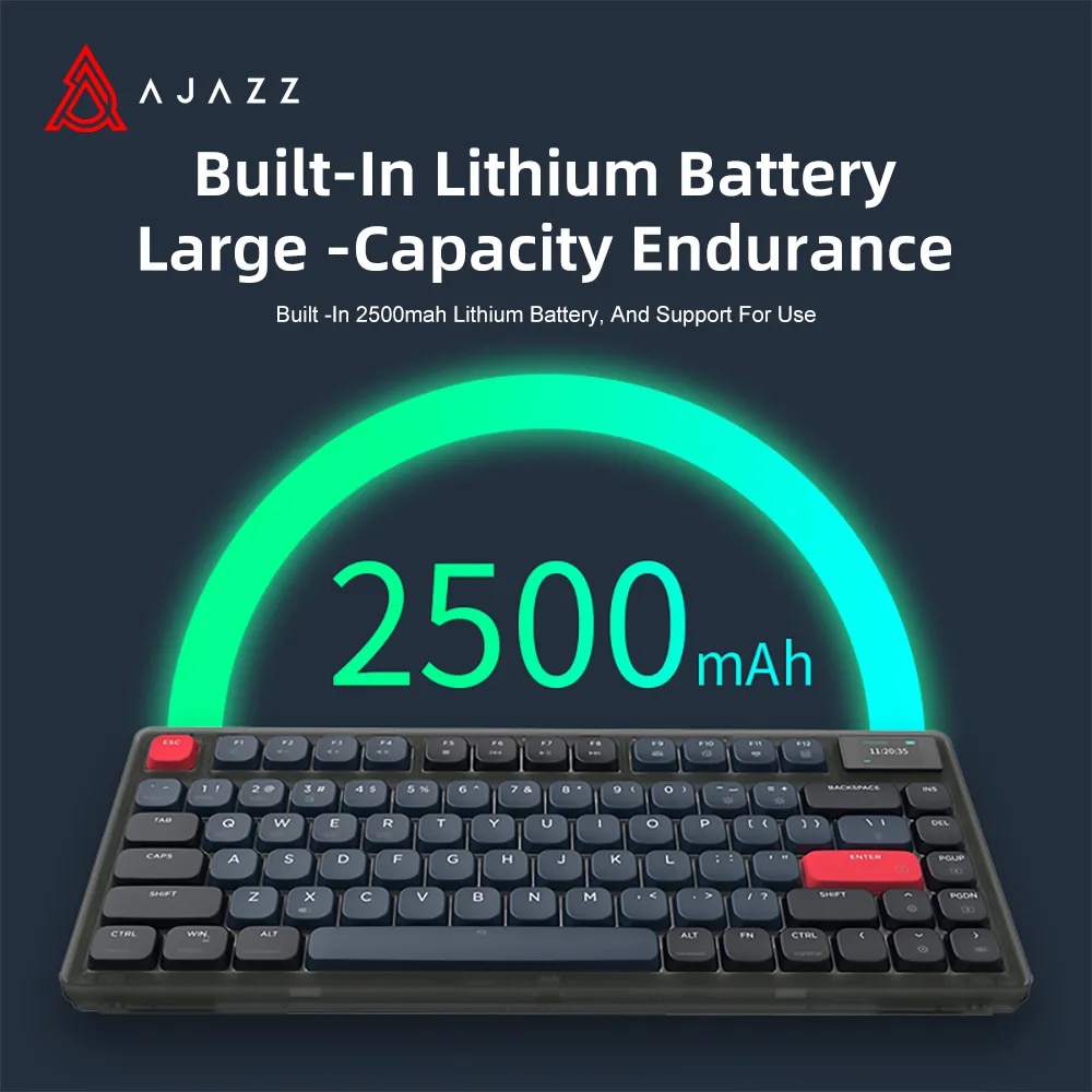 AJAZZ Wired Mechanical Keyboard AK832 PRO 2500mAh Wireless 2.4G Bluetooth Colorful Lighting Gaming and Office For Windows PC. 