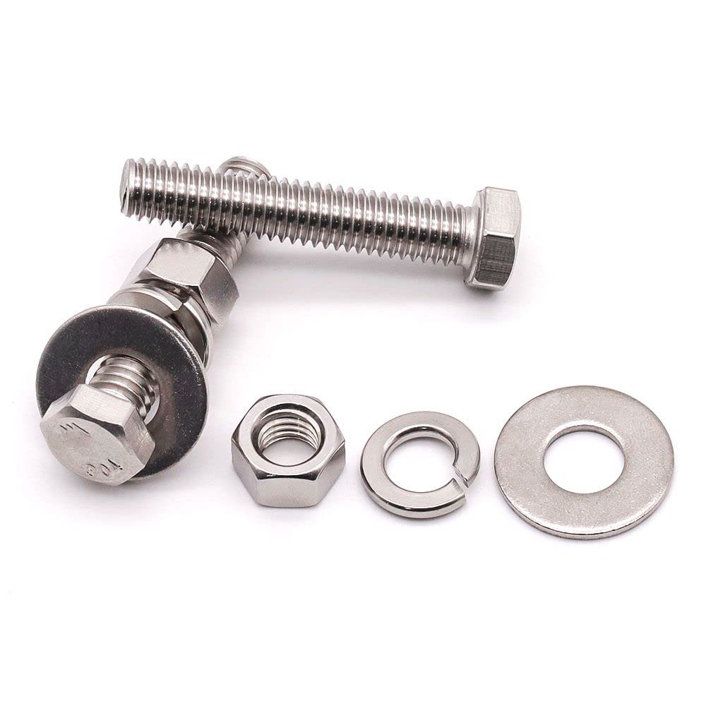 SS NUT BOLT 8 x 25 mm(10 Sets) M8-1.25 x 25mm Stainless Hex Bolts & Hex Nuts & Flat Washers & Lock Washers Hardware Kit, 304 Stainless Steel 18-8, Full Thread Hexagon Bolt Assortment. 