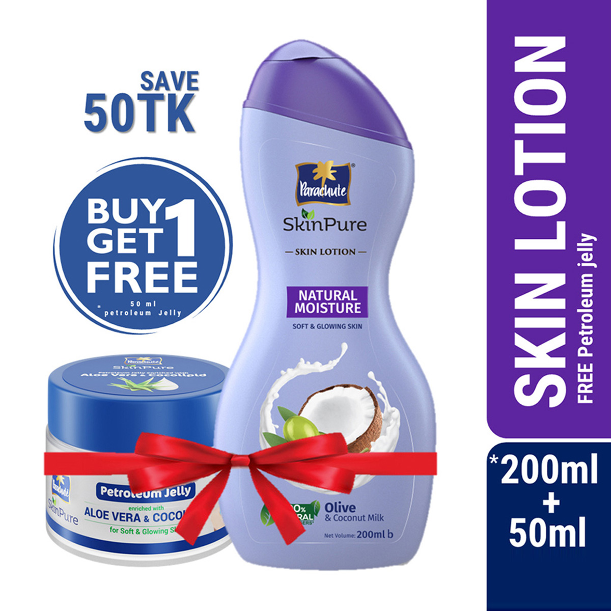 Parachute SkinPure Skin Lotion Natural Moisture 200ml (50ml Petroleum Jelly Free)
