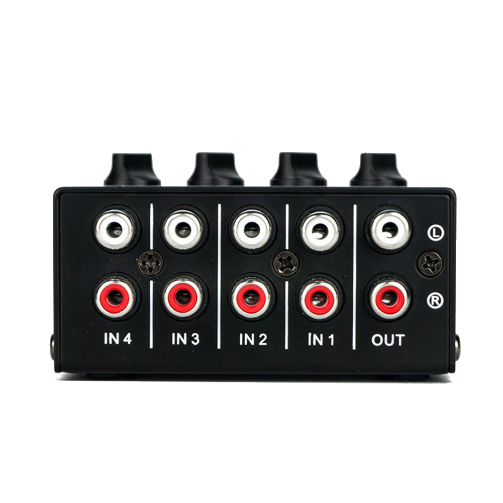 4 Channel Stereo Audio Mixer Support RCA Input and Output Mini Passive Stereo Mixer with Separate Volume Controls. 