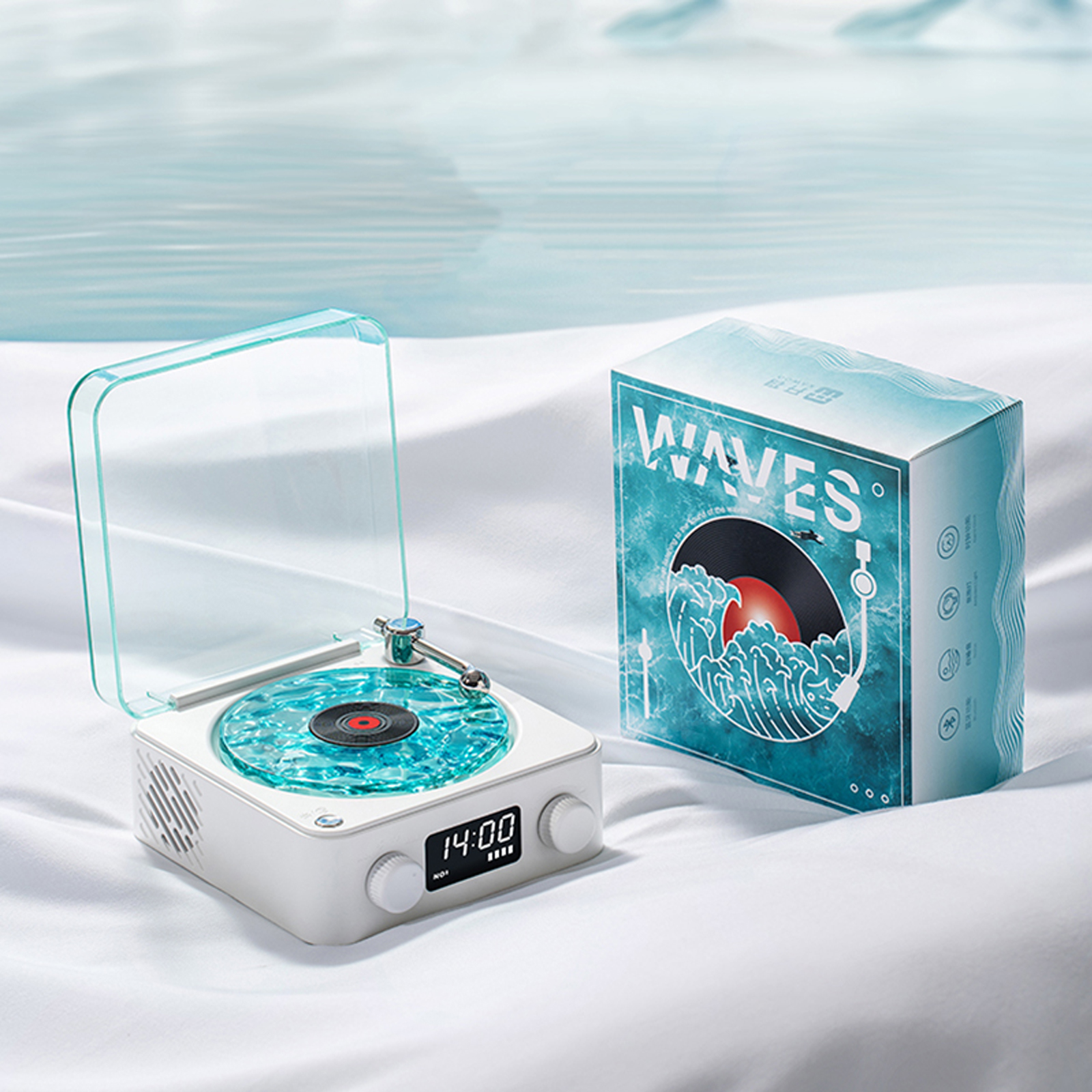 Waves Vinyl Player Bluetooth Speaker vintage White Noise altavoz bluetooth Retro Sleep Aid Turntable Speaker Vitrola with Light