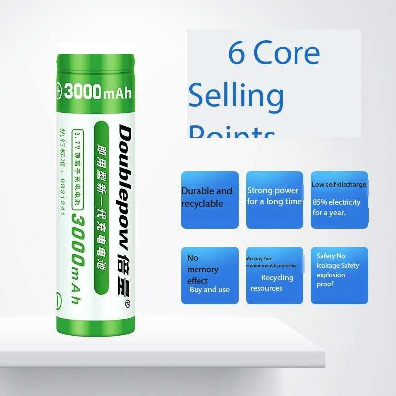 Doublepow ICR 18650 3.7V 3000mAh High Capacity Flat Top Lithium ion Rechargeable Battery (Flat Top) - 1 Piece. 