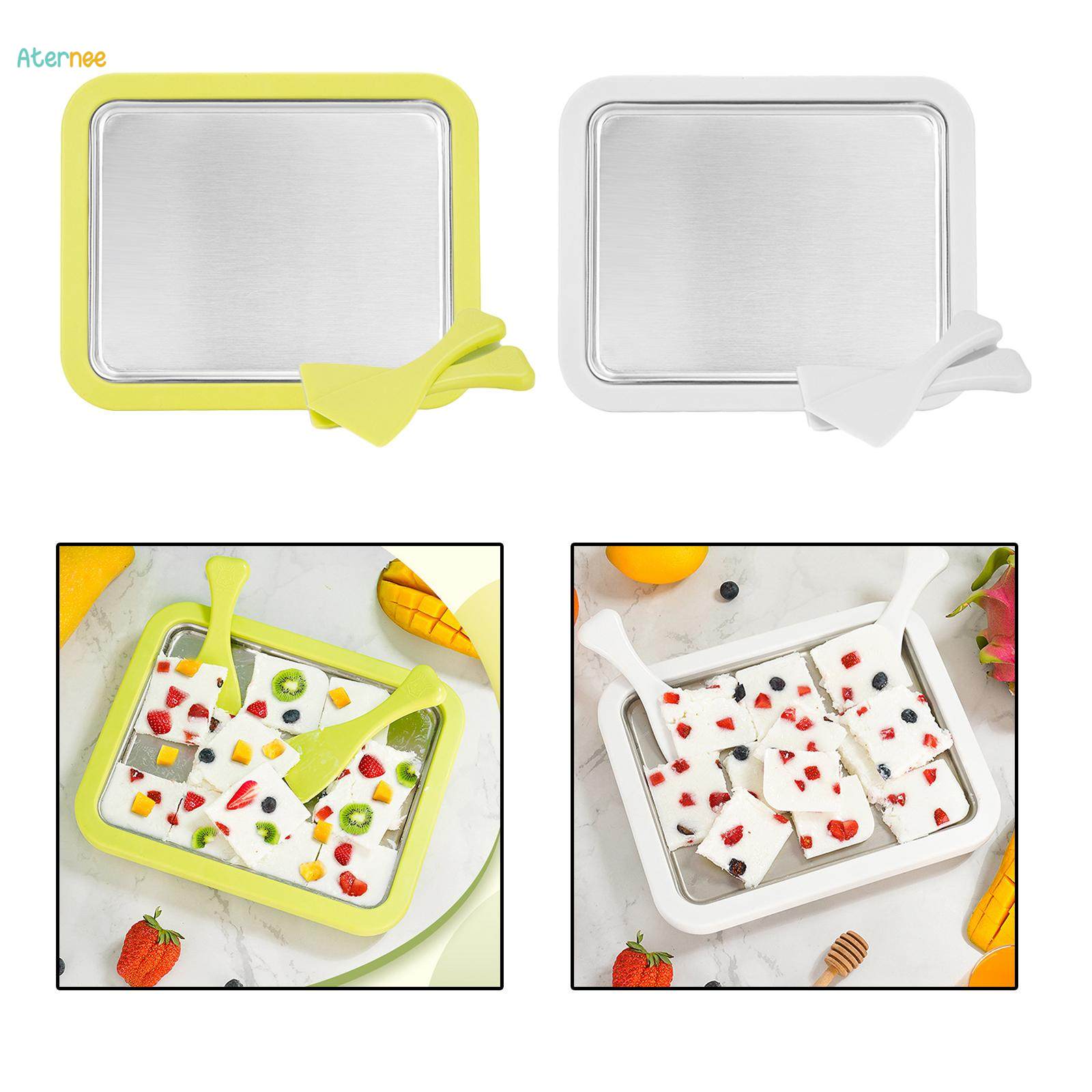 DIY Ice Cream Maker Roller Pan with 2 Scrapers Yoghurt Frying Machine Stainless Steel Freezer Pan for Parent Child Activities Summer Durable. 