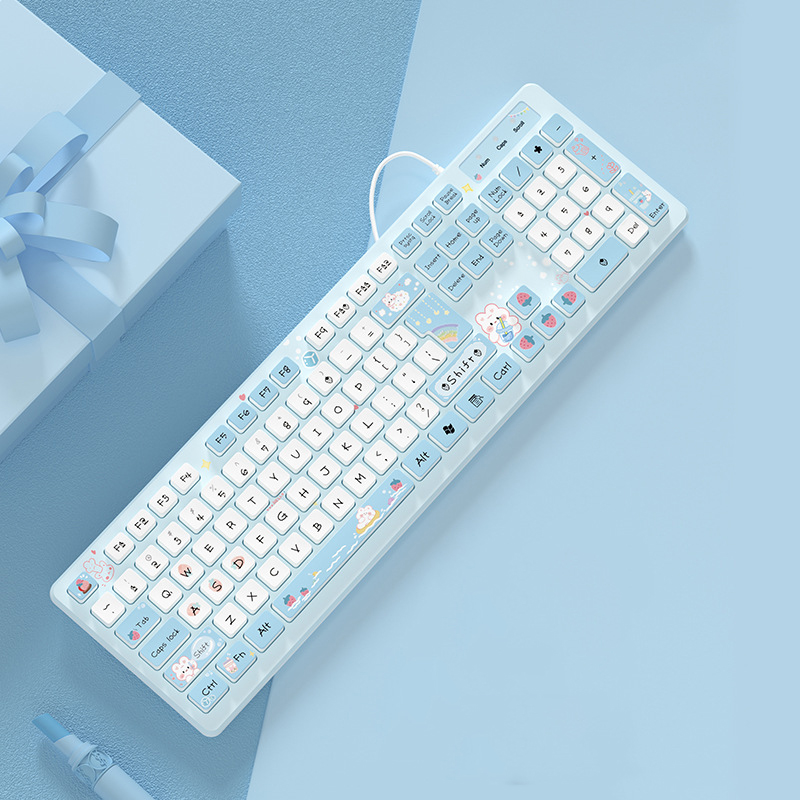 Kawaii wired keyboard milk tea rabbit cute pink cute chocolate wired keyboard girls keyboard creative coloring wireless keyboard. 