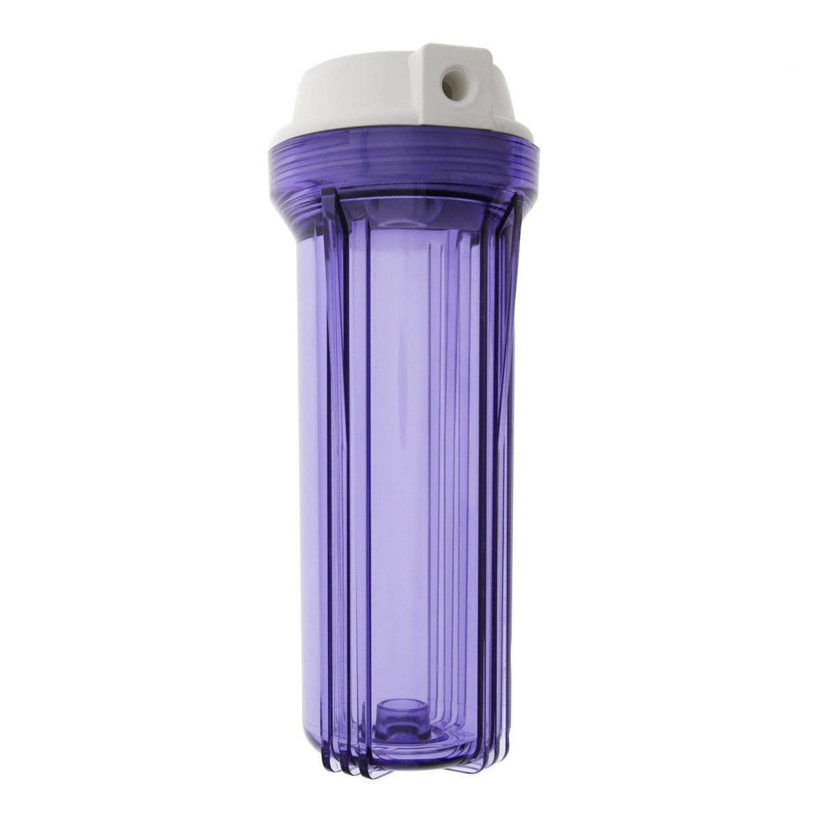 10" Clear Housing with White Rib Cap for RO & Filtration Systems 1/4" Ports with Relief Button
