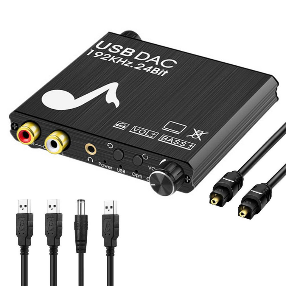 USB DAC 192KHz 24Bit Digital to Analog Audio Converter Bass Volume control Adjustment SPDIF Optical Toslink Coaxial to Analog. 