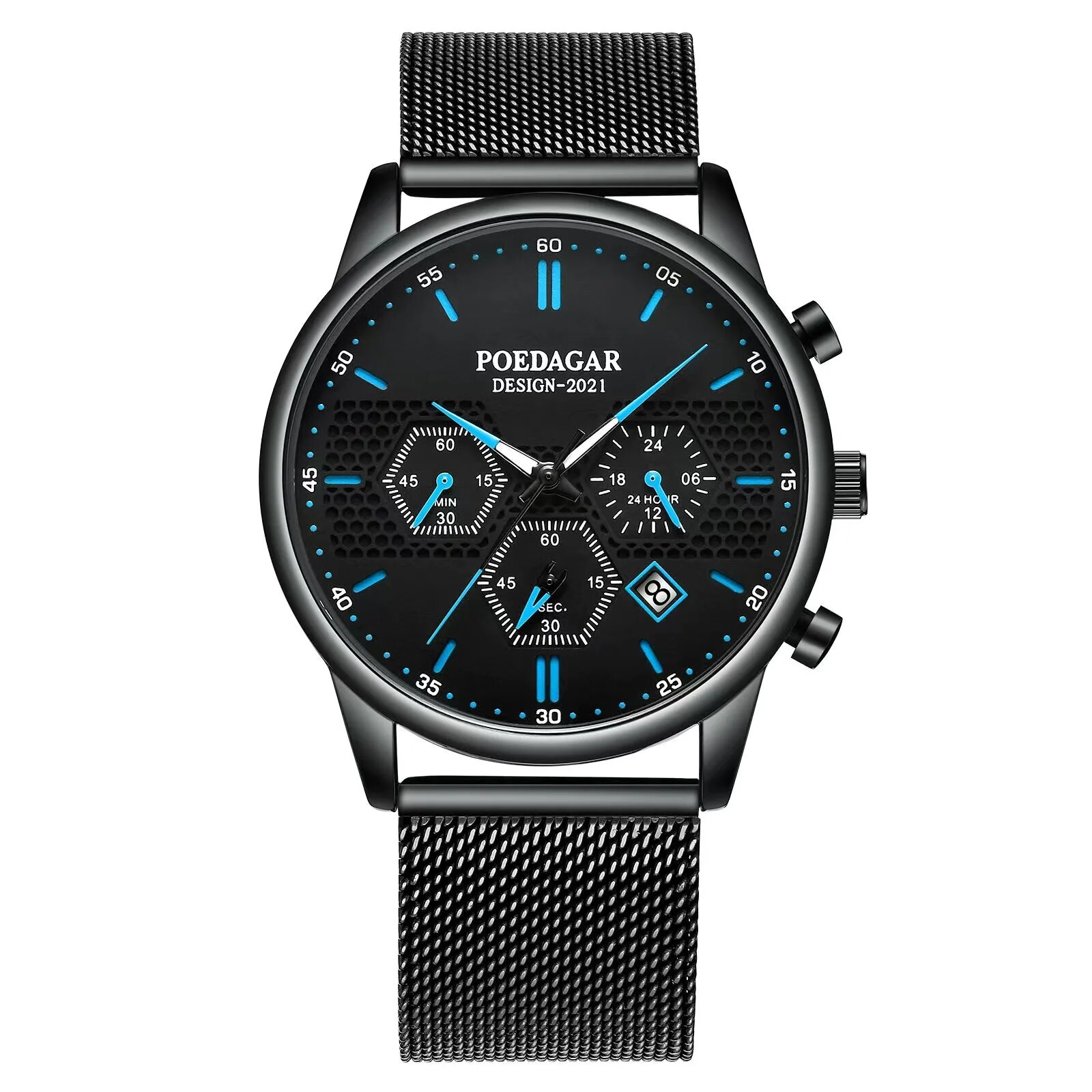 Men Watch Sport Chronograph Waterproof Luminous Date Wristwatch Fashion Ultra Thin Mesh Belt Men's Watches