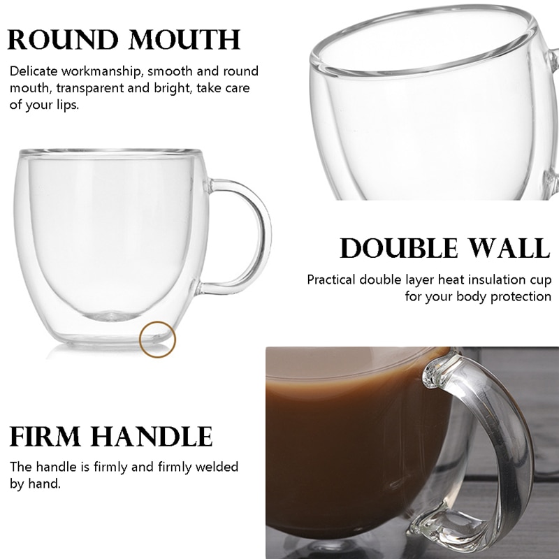 1pc Double Wall Glass Cup With Handle, High Transparent Heat Insulated  Anti-scald Coffee Mug Tea Cup Latte Mug