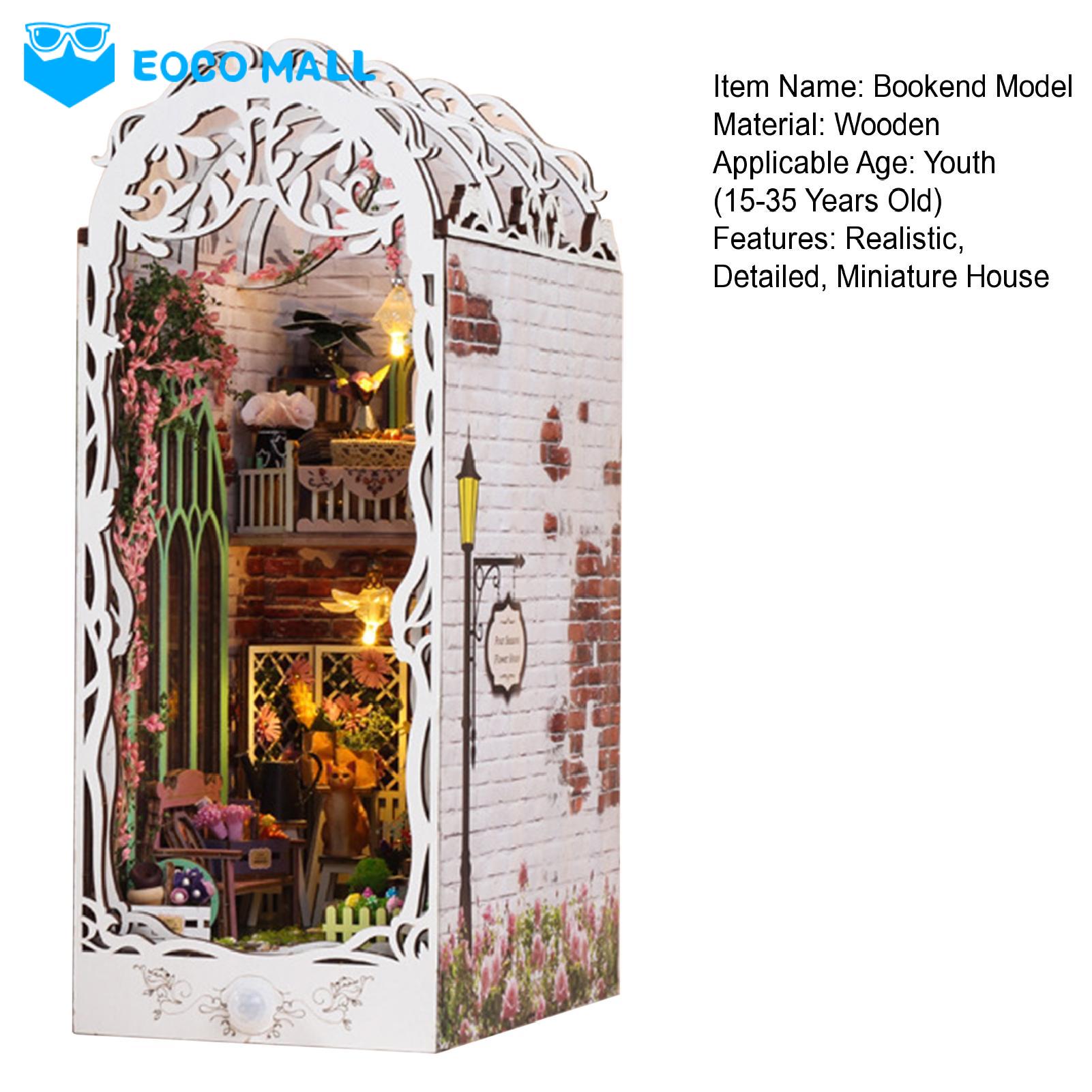 EOCO MALL Miniature World Home Decor Diy Book Nook Kit with Led Lights Miniature House Diorama Puzzle for Adults Kids Unique Bookshelf Decor Gift Set Bookend Model Diy Kit. 
