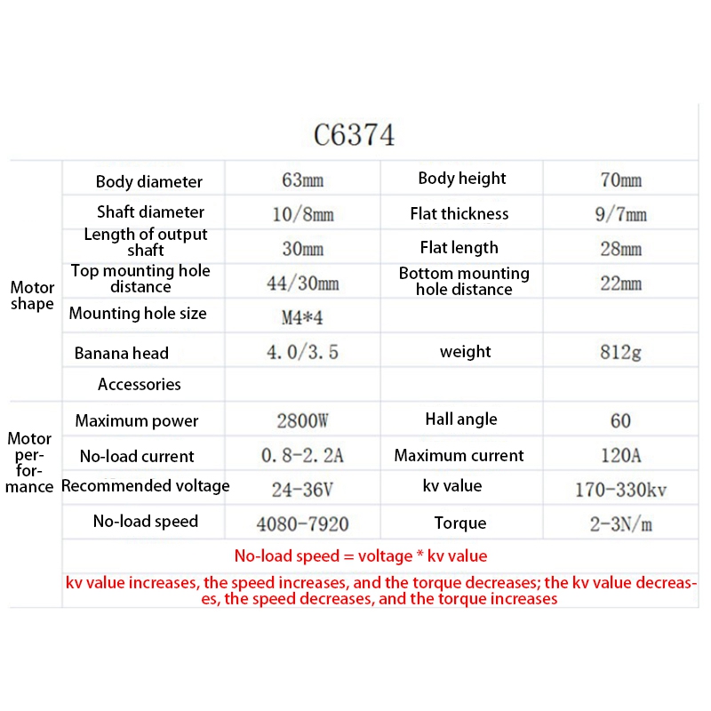 6374 170KV Brushless Motor Sensorless Motor for Four-Wheel Balancing Scooters Electric Skateboards. 