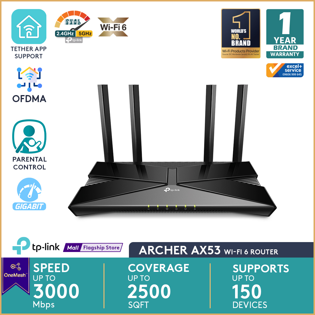 TP-Link Archer AX53 AX3000 Dual Band Gigabit Wi-Fi 6 Router. 