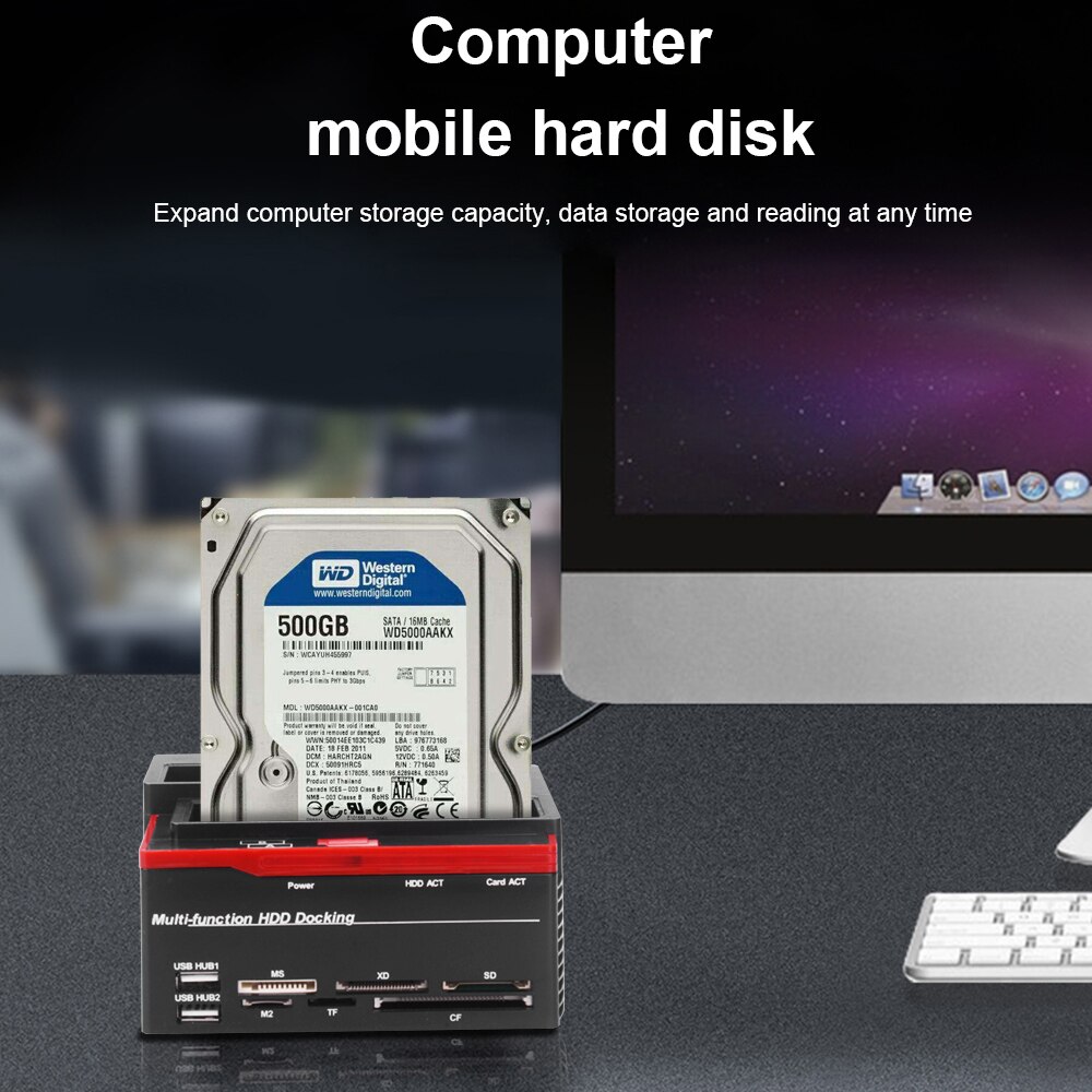 Hannord 2.5/3.5 SATA IDE HDD Docking Station Clone HDD Enclosure Station USB 2.0 Type C Hub MS/M2/XD/CF/SD/TF Card Reader. 