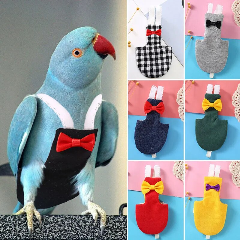 1PC Bird Parrot Diaper with Bowtie Cute Flight Suit Nappy Clothes for Green Cheek Conure Parakeet Pigeons Medium Large Pet Bird
