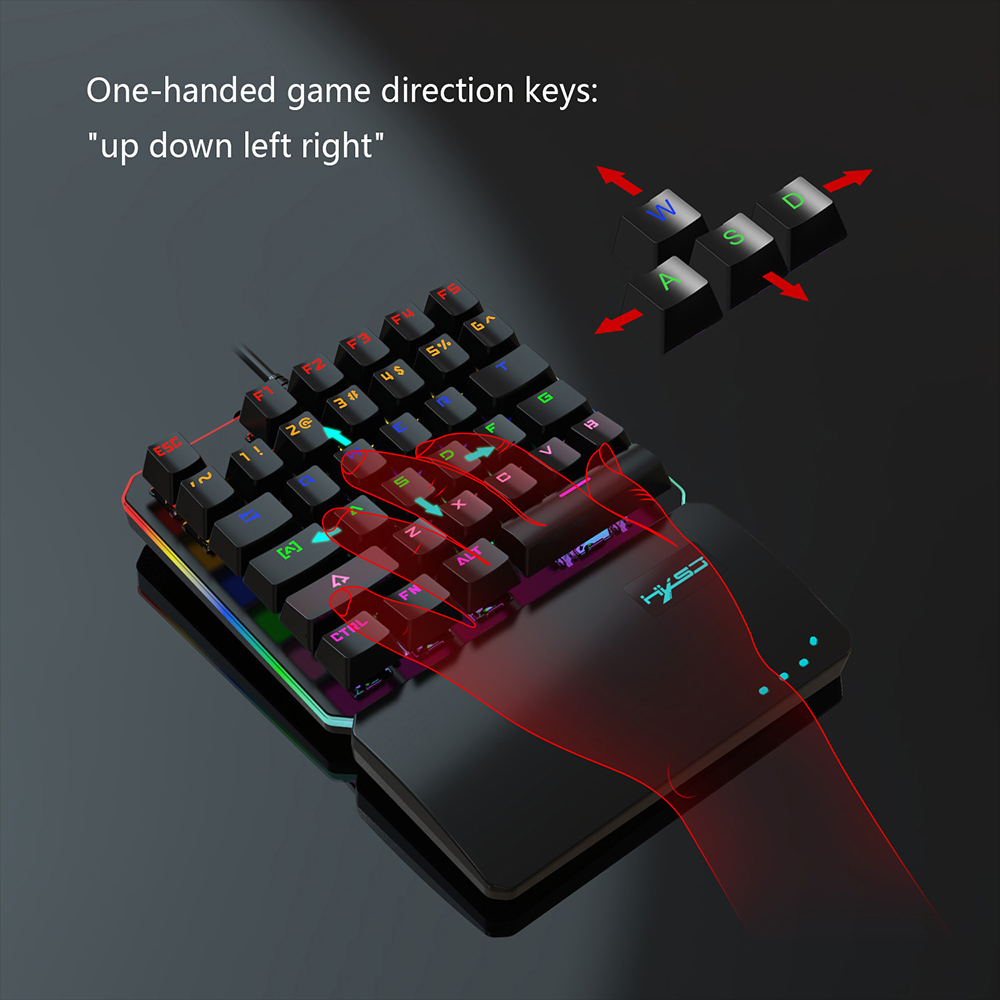 HXSJ V200+J800 Combo J800 Wired Gaming Mouse 7-key Macro Programming Mice & V200 Blue Switch One-handed Mechanical Keyboard Set Adjustable DPI Colorful RGB Light Effect. 
