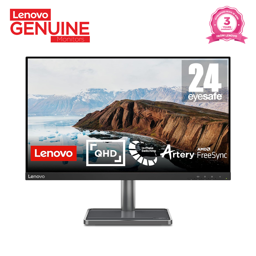 Lenovo L24q-35 24 Inch Ultraslim Monitor with vivid 2K QHD 2560 x 1440 resolution, 99% sRGB true-to-life color display and 3-side NearEdgeless panel