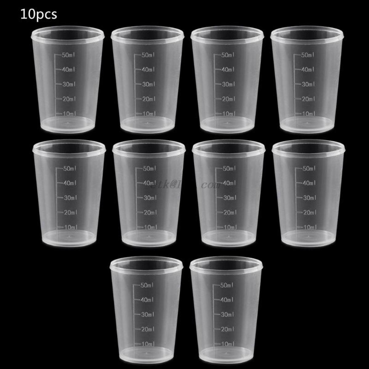 【The road to happiness Store】50ml Plastic Laboratory Lab Test Measuring Container Cups with Plastic Liquid Measuring Cups