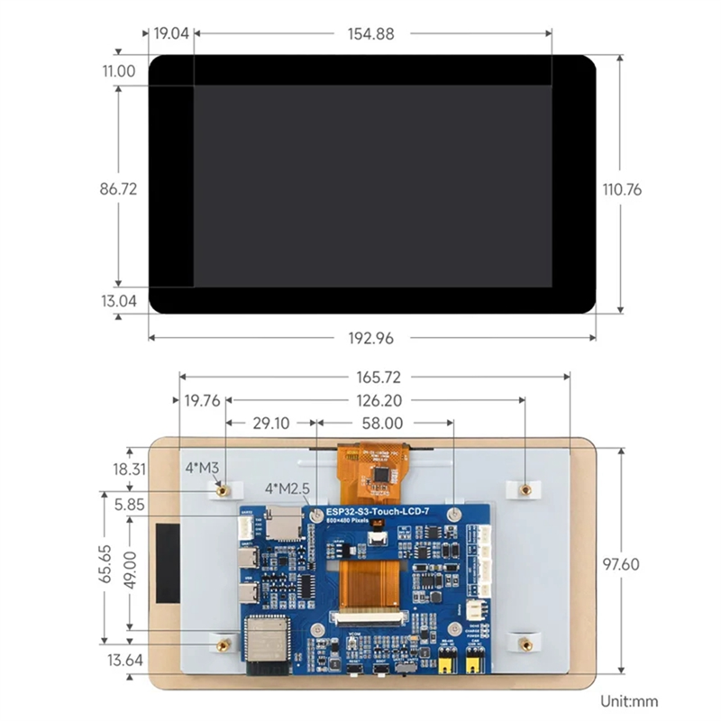 ESP32-S3 7 Inch Touch Display Development Board 800x480 WiFi Bluetooth 5 for GUI LVGL HMI ESP32. 