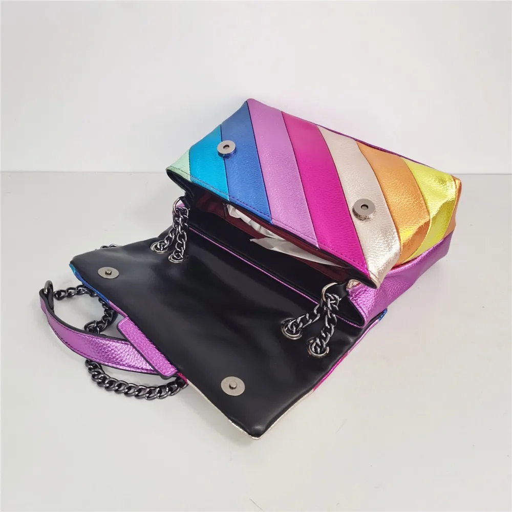 Rainbow Eagle Head Handbags Cross Body Bag 26cm Medium Raibow Bird Head Patchwork Shouler Bags Chain Small Flap Purse. 