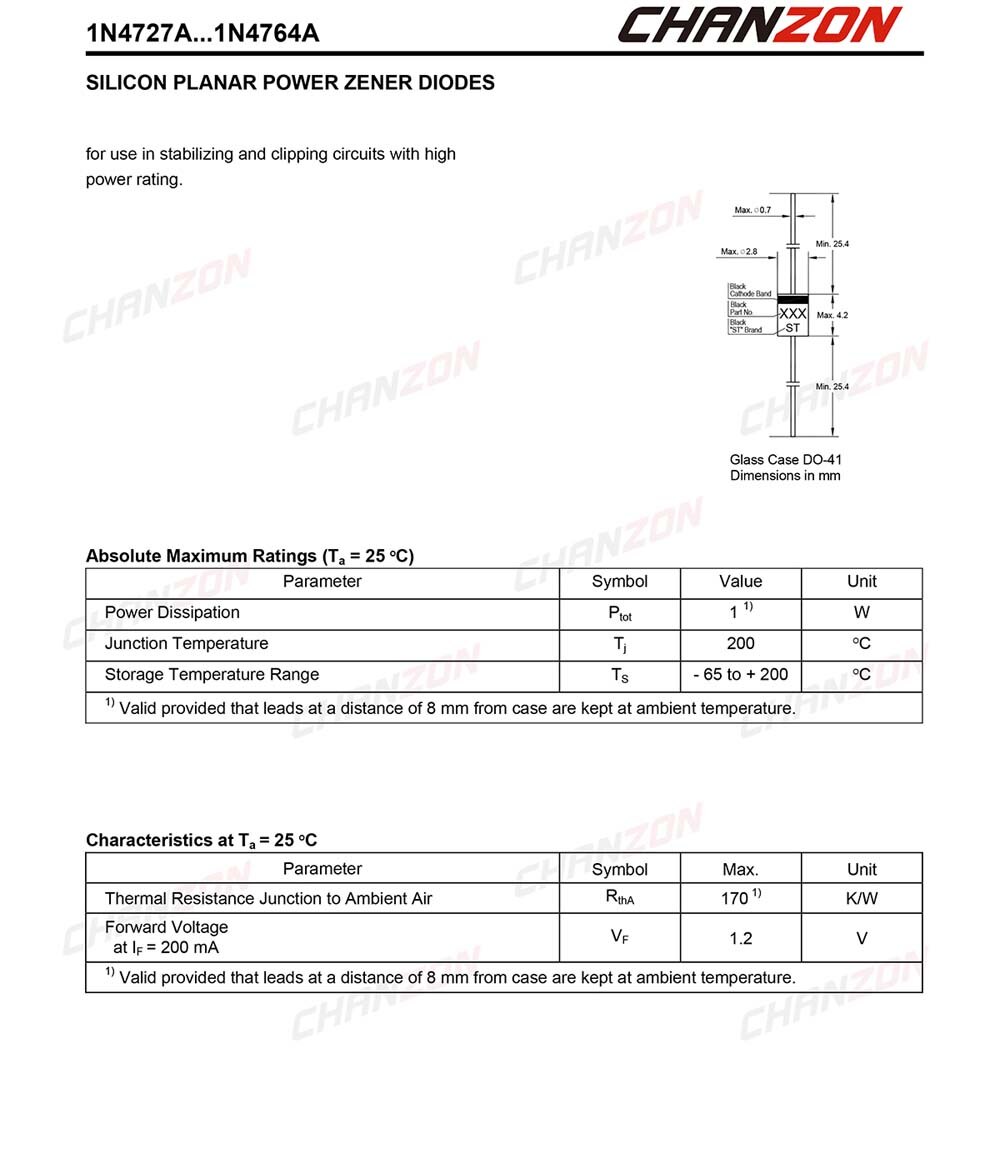 【happy one】(100 Pcs) 1N4733A 1N4733 Power Zener Diode 1W 5.1V DO-41 Axial 1 Watt 5.1 IN 1N 4733A IN4733A. 