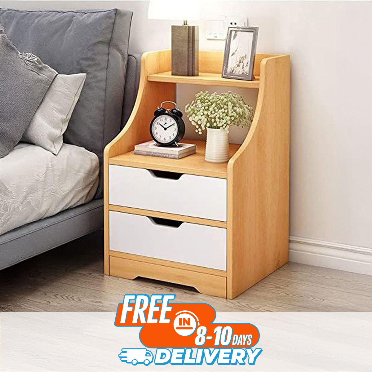 Tall Bed Side Table with Chest of Drawers and Shelf Style Bedroom Drawers Side Table End Table with Storage Shel Design by Nahid Furniture 28x16x12"