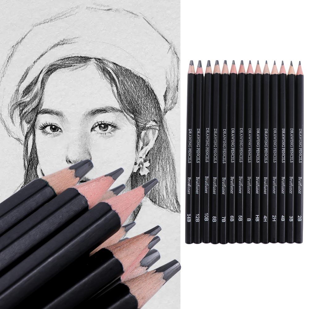 Journal Smooth Writing Sketch Pencil Set HB 2H 4H B 2B 3B 10B 12B 14B Graphite Pencil Wooden Details Highlight Drawing Pencil for Beginners. 