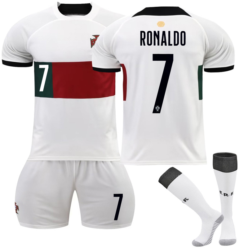 2223 ortugal away ite o.7 Cristia onaldo football jersey set with original sos and short eees for the 2022 World Cup new edition. 