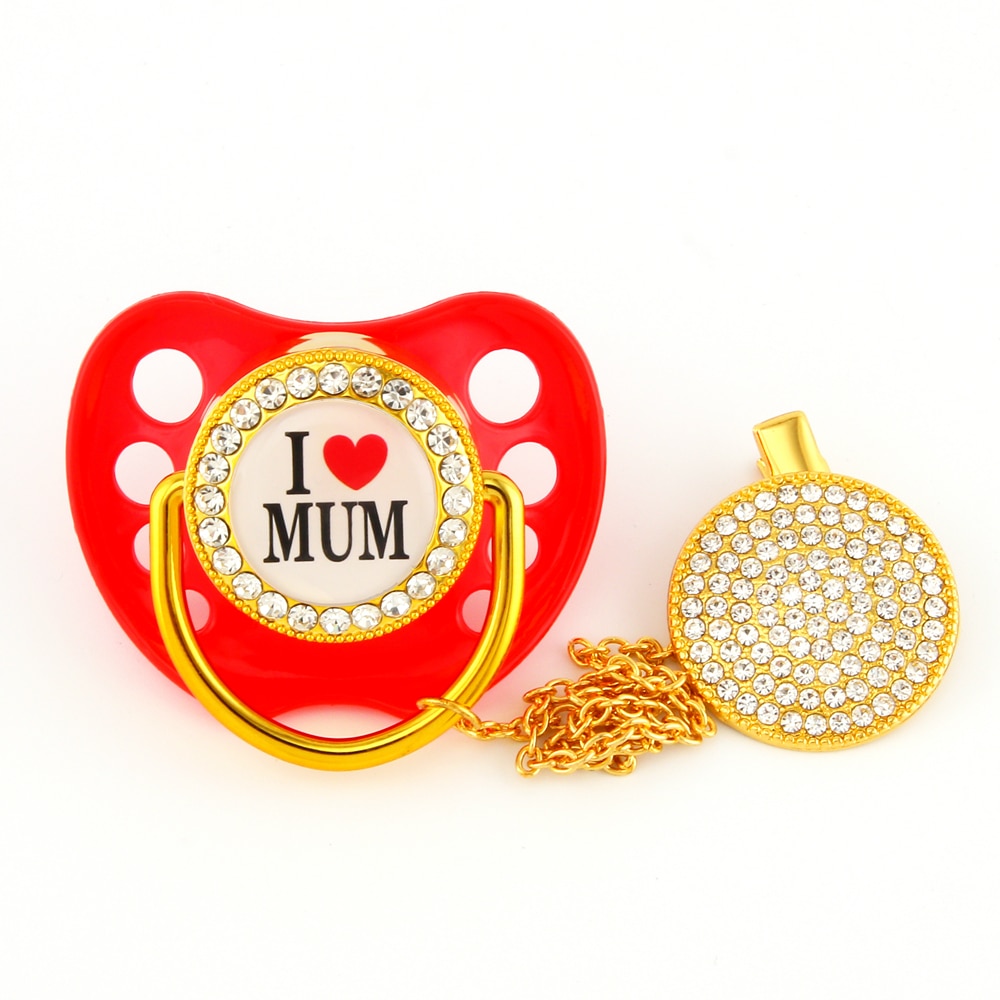 【happy one】Luxury Baby Bling Bling Pacifiers Orthodontic Nipple Soother Baby Pacifier Clip I Love Dad Pacifiers. 