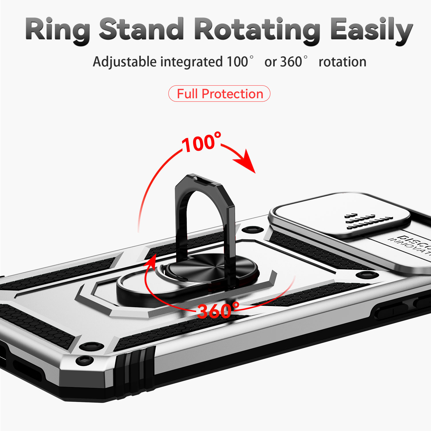 For iPhone 12 Mini Case with Slide Camera Cover, 360° Ring Holder Metal Kickstand, work for Phone Holder Car Mount, Drop Peep Protection. 