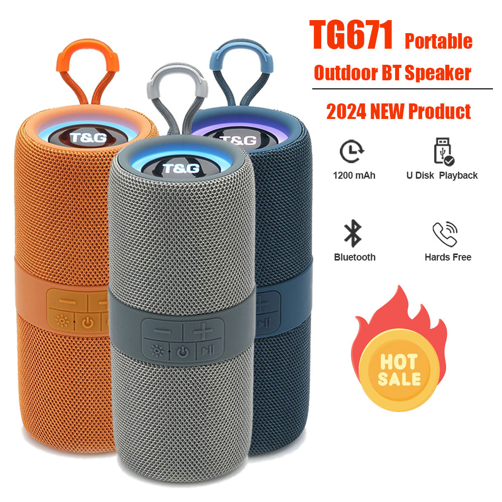 TG671 Bluetooth Speaker Outdoor LED Portable TWS Wireless Subwoofer Support TF FM Dual Bass Loudspeaker 1200mah Hands Free Call