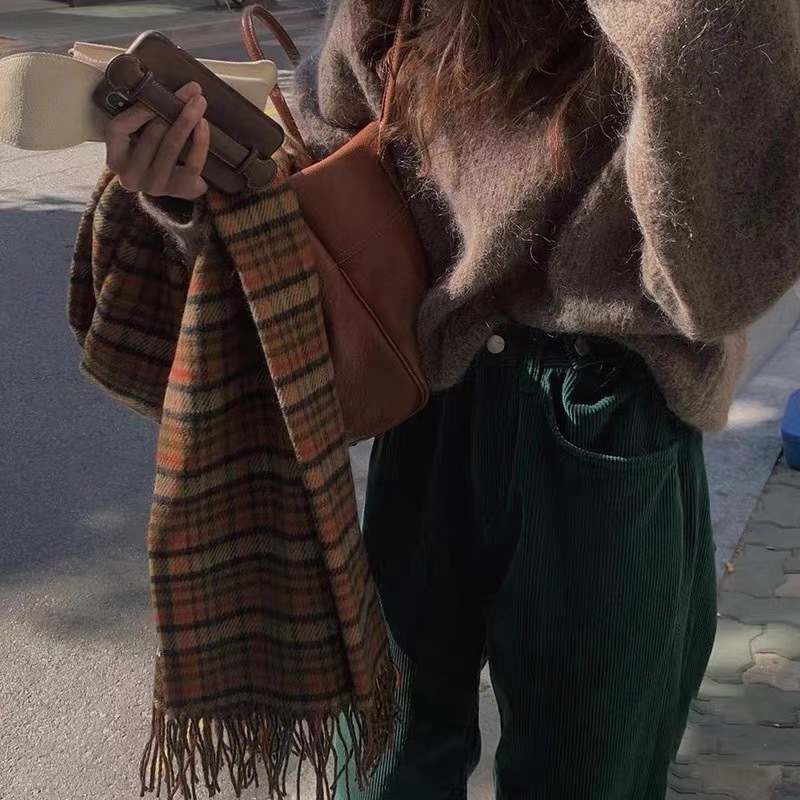 ins blogger imitation cashmere scarf collection Korea purchasing the same scarf red Christmas plaid warm neck