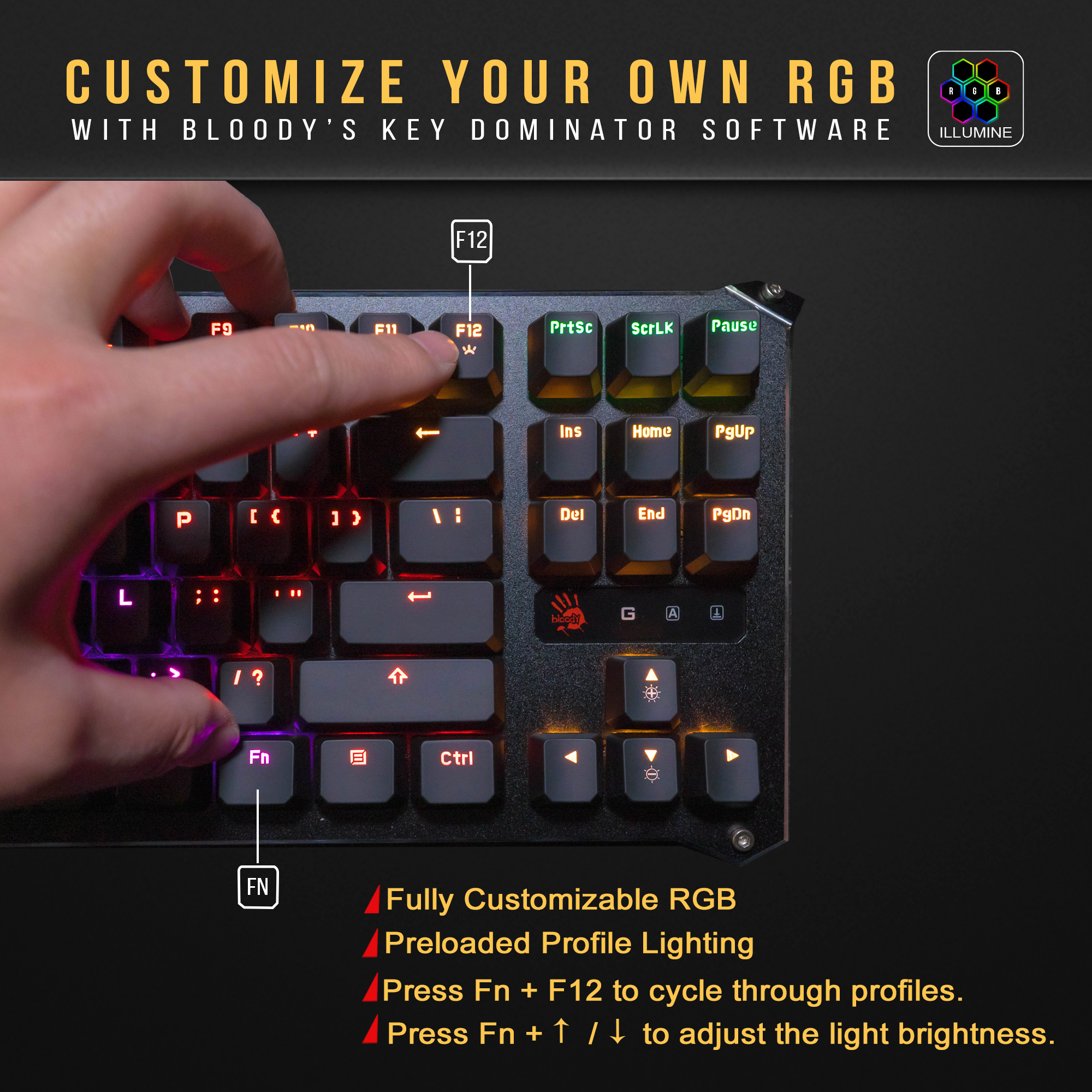 A4TECH BLOODY B930 TKL RGB Light Strike Libra Brown Optical Switch Mechanical Gaming Keyboard - Ergonomic Tenkeyless - Ultra-Compact Form Factor - Water Resistant - Black. 