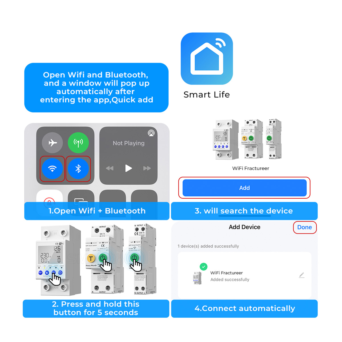 SMATRUL Tuya WIFI Smart Switch 40/63A Energy Meter Kwh Metering Circuit Breaker Timer with voltage current and leakage protection. 