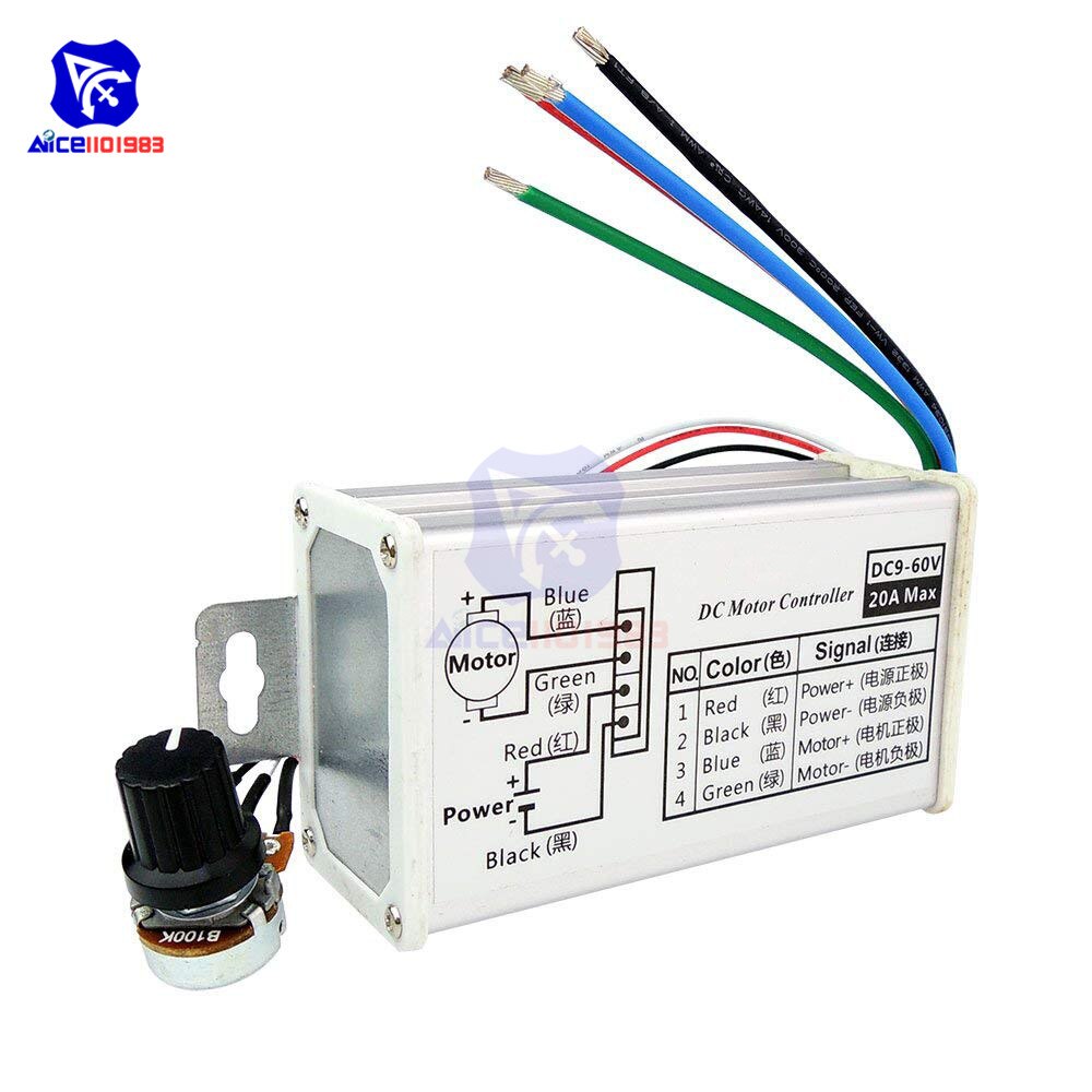 【happy one】DC 9-60V 20A 12V 24V 60V PWM DC Motor Stepless Speed Controller Pulse Width Modulator Motor Speed 100KΩ Rotary Potentiometer. 