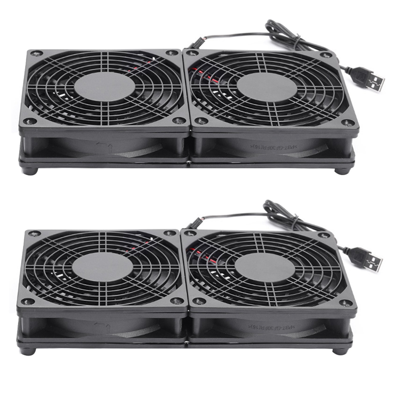 2X 120mm 5V USB Powered PC Router Dual Fans High Airflow Cooling Fan for Router Modem Receiver