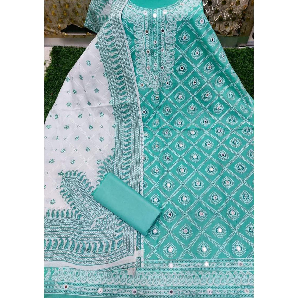 Latest Ari Work, tarsel work , & Skin print unstitched three piece for women. pest color.. 