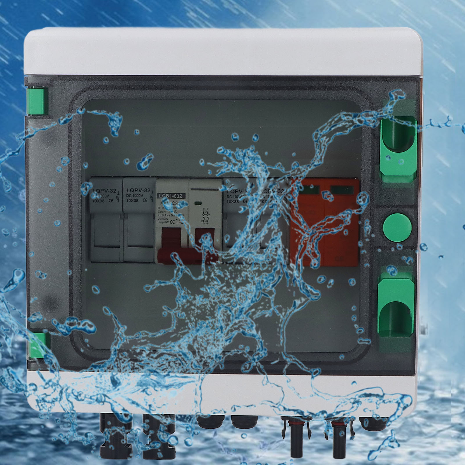 Photovoltaic Combiner Box, DC500V Waterproof 2 String Solar Combiner Box Short Circuit Protection Easy Installation with 15A Fuse for RV. 