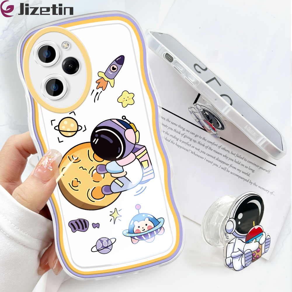 Jizetin for Xiaomi Poco X5 Pro 5G Back Cover + Free Pop Socket Astronaut Soft Wavy Shape TPU Phone Case For Girls Boys